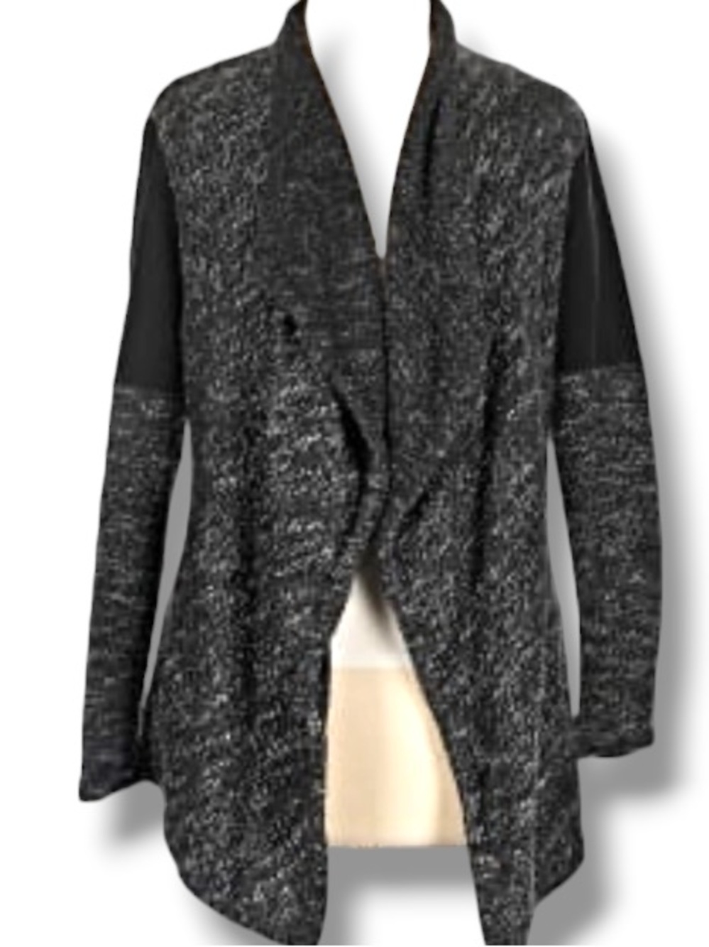 BNCI by Blanc Noir Women’s Black Grey Draped Open Cardigan Sweater